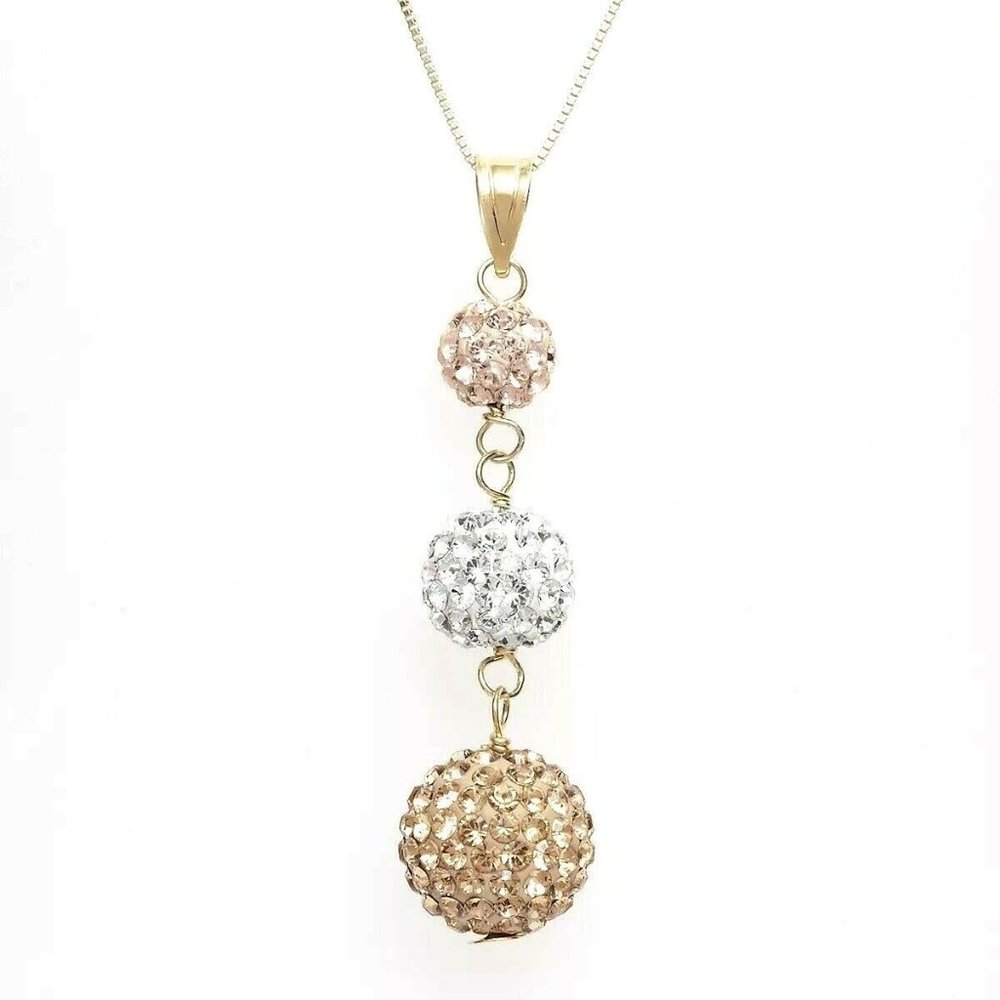 10k Gold Crystal Graduated Crystal Ball Pendant Necklace